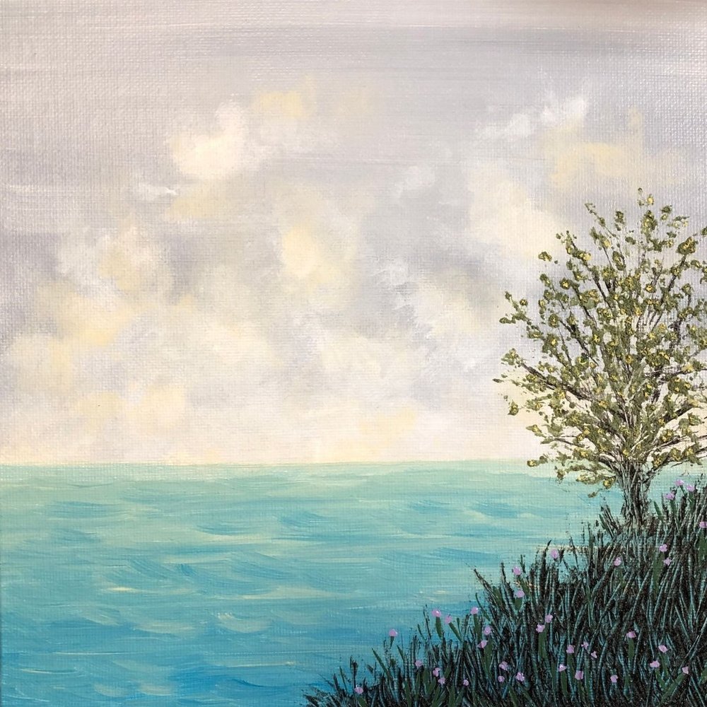 Peace and Quiet 2, Acrylic Painting, 8 x 8, Landscape, Lake Scenery, Signed Art
